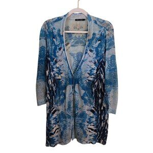Nic + Zoe Stunning Ocean Blue Linen Blend Long Line Cardigan Sweater Size XL
